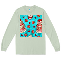 Matcha valentines day cake and strawberries seamless pattern Long Sleeve Tee - BundleAndBundleShop