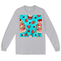Moon Dust valentines day cake and strawberries seamless pattern Long Sleeve Tee - BundleAndBundleShop