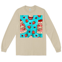 Mushroom valentines day cake and strawberries seamless pattern Long Sleeve Tee - BundleAndBundleShop