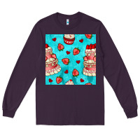 Plum valentines day cake and strawberries seamless pattern Long Sleeve Tee - BundleAndBundleShop
