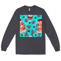 Smoke valentines day cake and strawberries seamless pattern Long Sleeve Tee - BundleAndBundleShop