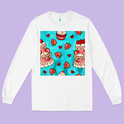 Valentines Day Cake And Strawberries Seamless Pattern Long Sleeve Tee Designed By Bundleandbundleshop