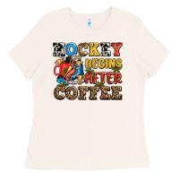 Bone hockey begins after coffee ado Ladies Tee - AdoDesignShop