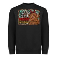 Black merry christmas highland cow Heavyweight Sweatshirt - RanaPortraitStore