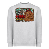 Heather Grey merry christmas highland cow Heavyweight Sweatshirt - RanaPortraitStore