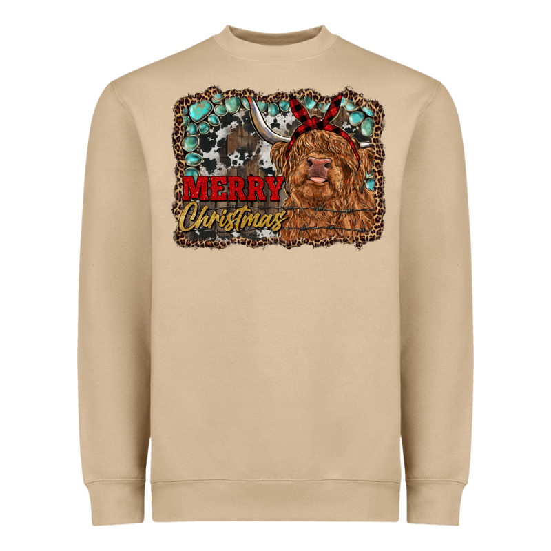 Merry Christmas Highland Cow Heavyweight Sweatshirt by RanaPortraitStore | Teevron