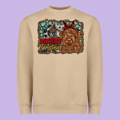 Merry Christmas Highland Cow Heavyweight Sweatshirt Designed By Ranaportraitstore