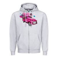Heather Grey truck with hearts Zipper Hoodie - AdoDesignShop