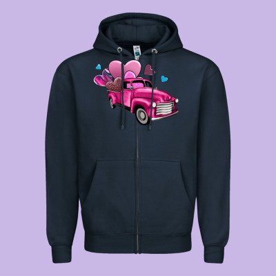 Truck With Hearts Zipper Hoodie Designed By Adodesignshop