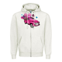 Oatmeal Heather truck with hearts Zipper Hoodie - AdoDesignShop