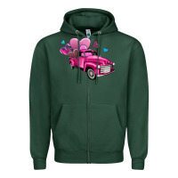 Sports Green truck with hearts Zipper Hoodie - AdoDesignShop