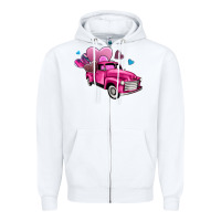 White truck with hearts Zipper Hoodie - AdoDesignShop