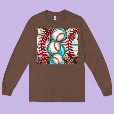 Baseball Leopard Cowhide Turquoise Long Sleeve Tee Designed By Jahusdesignshop