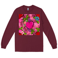 Burgundy valentines day flower heart with leopard seamless pattern Long Sleeve Tee - BundleAndBundleShop