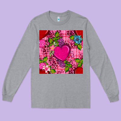 Valentines Day Flower Heart With Leopard Seamless Pattern Long Sleeve Tee Designed By Bundleandbundleshop