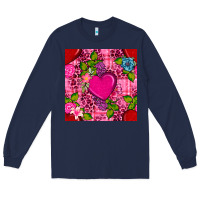 Navy valentines day flower heart with leopard seamless pattern Long Sleeve Tee - BundleAndBundleShop