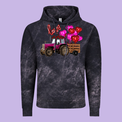 Valentine's Day Pink Tractor With Pin Heart Balloons Vintage Hoodie Designed By Ranaportraitstore
