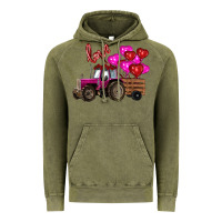 Vintage Olive valentine's day pink tractor with pin heart balloons Vintage Hoodie - RanaPortraitStore