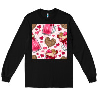 Black valentines day milkshake seamless pattern Long Sleeve Tee - BundleAndBundleShop
