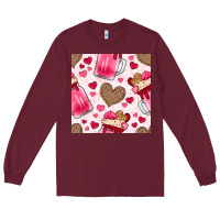 Burgundy valentines day milkshake seamless pattern Long Sleeve Tee - BundleAndBundleShop