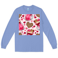 Colony Blue valentines day milkshake seamless pattern Long Sleeve Tee - BundleAndBundleShop