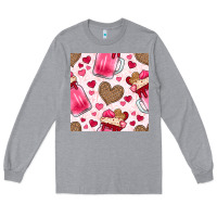 Heather Grey valentines day milkshake seamless pattern Long Sleeve Tee - BundleAndBundleShop