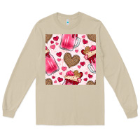 Mushroom valentines day milkshake seamless pattern Long Sleeve Tee - BundleAndBundleShop