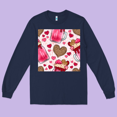 Valentines Day Milkshake Seamless Pattern Long Sleeve Tee Designed By Bundleandbundleshop