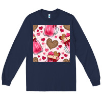 Navy valentines day milkshake seamless pattern Long Sleeve Tee - BundleAndBundleShop