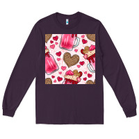 Plum valentines day milkshake seamless pattern Long Sleeve Tee - BundleAndBundleShop