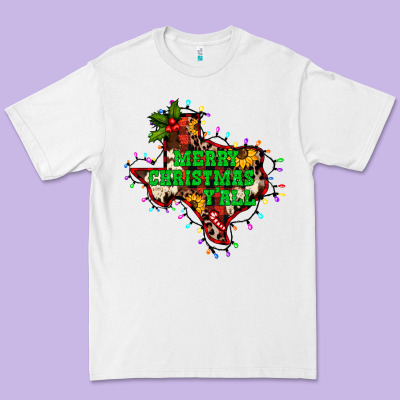 Merry Christmas Y'all Texas Map Premium Tee Designed By Barkaloodesign