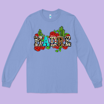 Madre With Roses And Cactus Long Sleeve Tee Designed By Adodesignshop