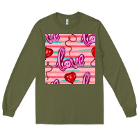 Army Green valentines day heart and love balloons seamless pattern Long Sleeve Tee - BundleAndBundleShop