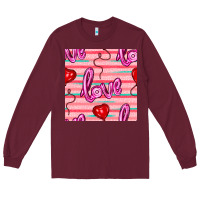 Burgundy valentines day heart and love balloons seamless pattern Long Sleeve Tee - BundleAndBundleShop
