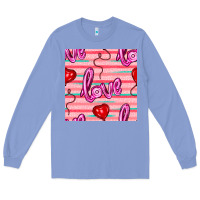 Colony Blue valentines day heart and love balloons seamless pattern Long Sleeve Tee - BundleAndBundleShop