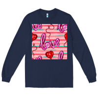 Navy valentines day heart and love balloons seamless pattern Long Sleeve Tee - BundleAndBundleShop