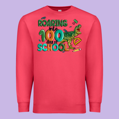 Roaring Into 100 Day Of School Premium Sweatshirt Designed By Maliassmallbusiness