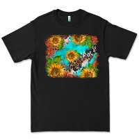 Black western sunflowers turquoise cowhide  tooled leather Premium Tee - BarkalooDesign