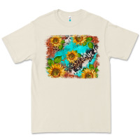 Western Sunflowers Turquoise Cowhide  Tooled Leather Premium Tee | Teevron