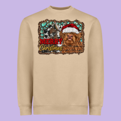Merry Christmas Highland Cow Heavyweight Sweatshirt Designed By Ranaportraitstore
