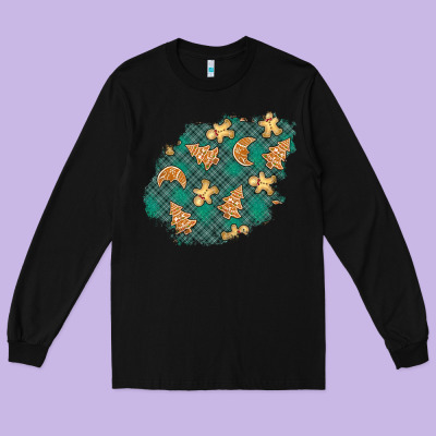 Christmas Gingerbread Cookies Patch Long Sleeve Tee Designed By Bundleandbundleshop
