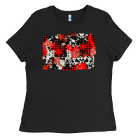 Black western red cowhide winter background Ladies Tee - AdoDesignShop