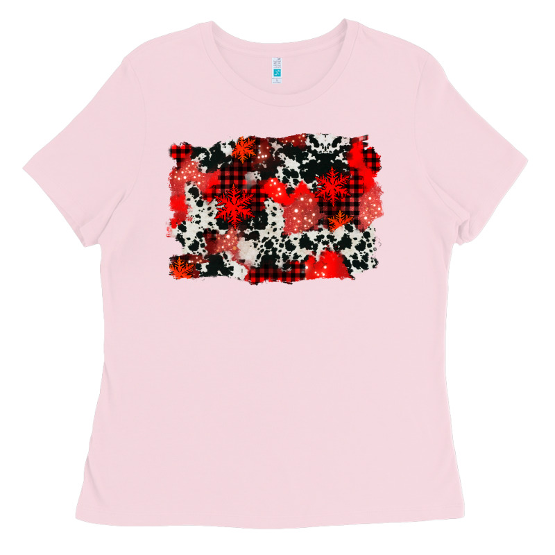 Western Red Cowhide Winter Background Ladies Tee by AdoDesignShop | Teevron