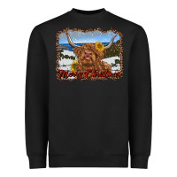 Black merry christmas highland cow with farm Heavyweight Sweatshirt - RanaPortraitStore