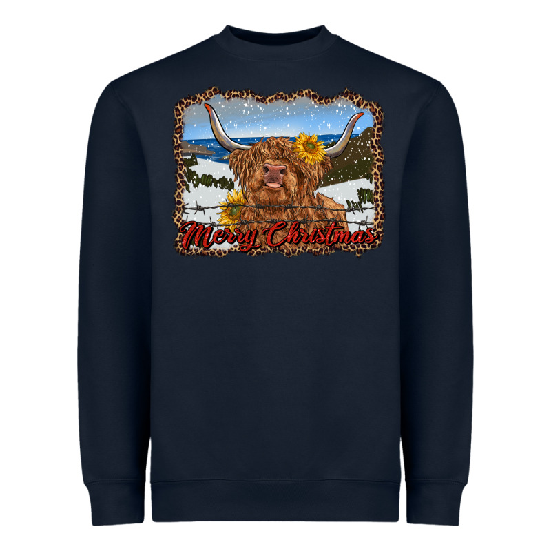 Merry Christmas Highland Cow With Farm Heavyweight Sweatshirt by RanaPortraitStore | Teevron