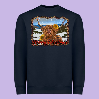 Merry Christmas Highland Cow With Farm Heavyweight Sweatshirt Designed By Ranaportraitstore
