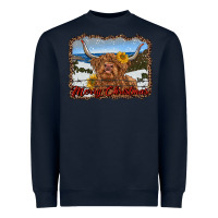 Navy merry christmas highland cow with farm Heavyweight Sweatshirt - RanaPortraitStore