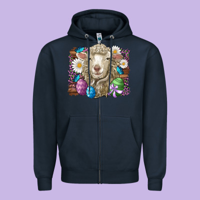 Easter Sheep Eggs Butterfly Daisys Leopard Glitter Wooden Zipper Hoodie Designed By Artiststas