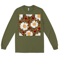 Army Green valentines day daisy and leopard seamless pattern Long Sleeve Tee - BundleAndBundleShop