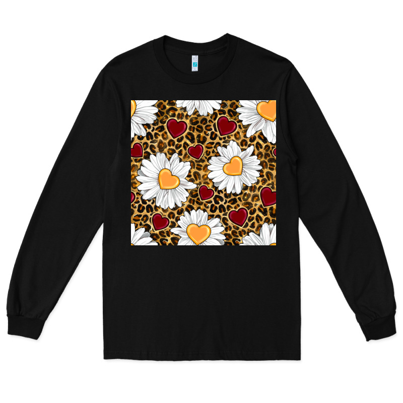 Valentines Day Daisy And Leopard Seamless Pattern Long Sleeve Tee by BundleAndBundleShop | Teevron
